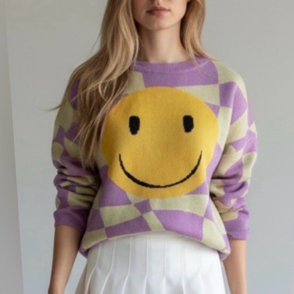 Bailey Rose Sweaters - NWT Bailey Rose Checkered Smiley Face Sweater